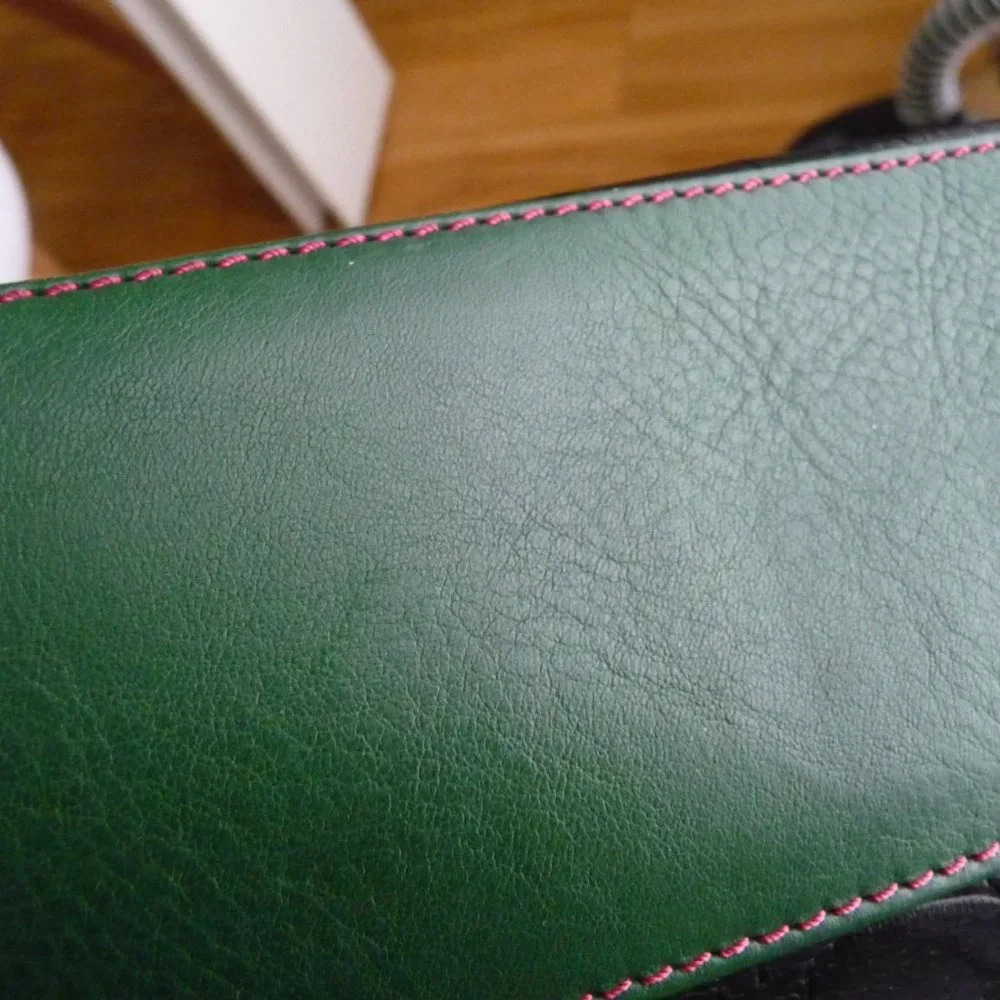 Green Croc-Texture Satchel with Silver Accent